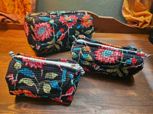 Load image into Gallery viewer, Black Kantha Makeup Bags