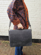 Load image into Gallery viewer, Black Leather Satchel www.karmaripon.co.uk