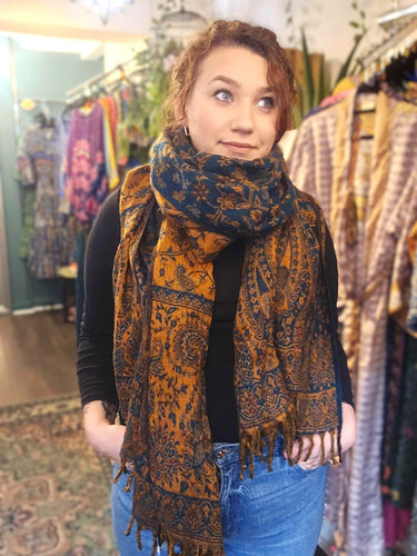Warm indian shawl with tassels www.karmaripon.co.uk