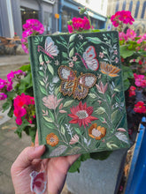 Load image into Gallery viewer, Embroidered Beaded Butterfly, Green Velvet Lined Journal
