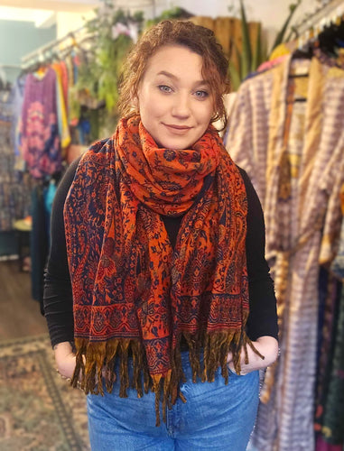 Warm indian shawl with tassels www.karmaripon.co.uk
