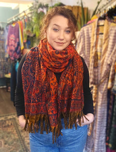 Warm indian shawl with tassels www.karmaripon.co.uk