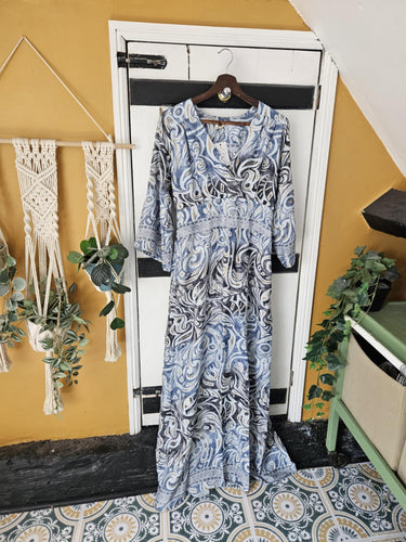 White and Blue Indira Dress UK 12-14