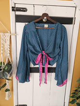 Load image into Gallery viewer, Blue Repurposed Sari Butterfly Top 8-14