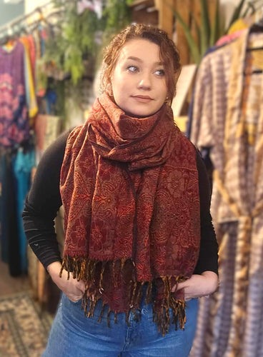 Warm indian shawl with tassels www.karmaripon.co.uk