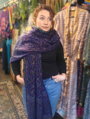Warm indian shawl with tassels www.karmaripon.co.uk