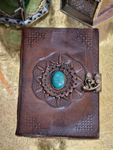 Load image into Gallery viewer, Stone inlaid leather journal www.karmaripon.co.uk