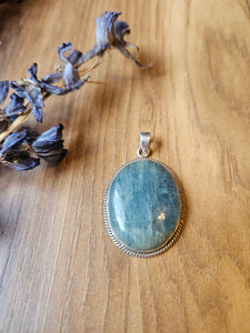 Aquamarine Pendant set in 925 Silver www.karmaripon.co.uk
