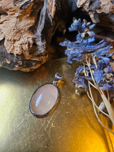 Rose Quartz Pendant Set In 925 Silver