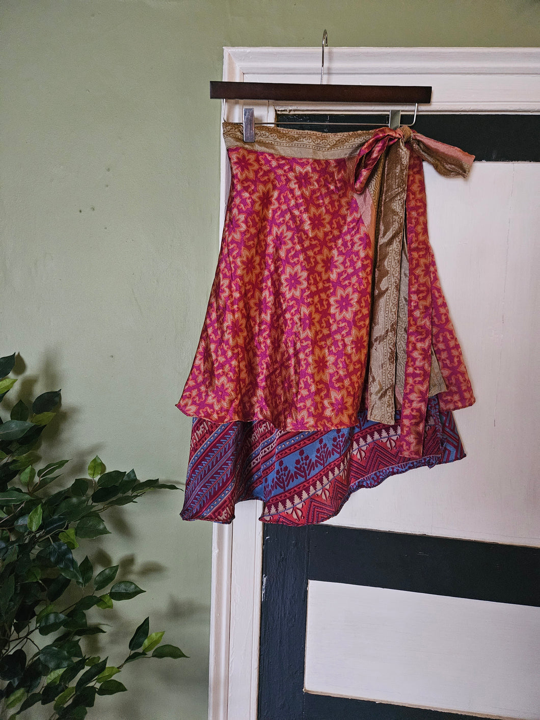knee Length Reversible Repurposed Sari Wrap skirt UK 8-16