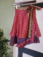 Load image into Gallery viewer, knee Length Reversible Repurposed Sari Wrap skirt UK 8-16