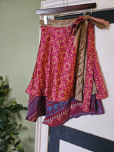Load image into Gallery viewer, knee Length Reversible Repurposed Sari Wrap skirt UK 8-16