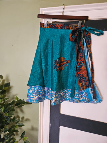 above knee Length Reversible Repurposed Sari Wrap skirt UK 8-16