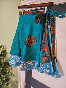 above knee Length Reversible Repurposed Sari Wrap skirt UK 8-16