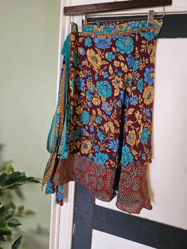 knee Length Reversible Repurposed Sari Wrap skirt UK 8-16