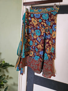 knee Length Reversible Repurposed Sari Wrap skirt UK 8-16