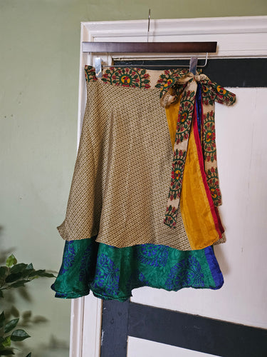 knee Length Reversible Repurposed Sari Wrap skirt UK 8-16