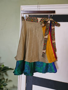 knee Length Reversible Repurposed Sari Wrap skirt UK 8-16