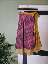 Load image into Gallery viewer, knee Length Reversible Repurposed Sari Wrap skirt UK 8-16