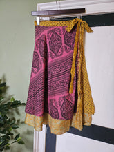 Load image into Gallery viewer, knee Length Reversible Repurposed Sari Wrap skirt UK 8-16