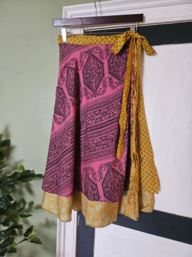 knee Length Reversible Repurposed Sari Wrap skirt UK 8-16