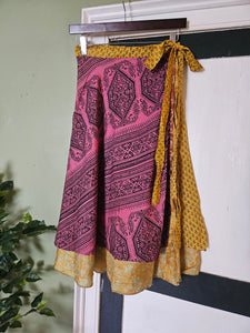 knee Length Reversible Repurposed Sari Wrap skirt UK 8-16