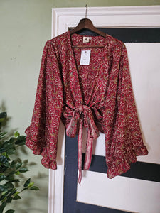 Blue Repurposed Sari Butterfly Top UK 14-18