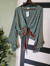 Load image into Gallery viewer, Blue Repurposed Sari Butterfly Top UK 14-18