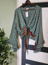 Load image into Gallery viewer, Blue Repurposed Sari Butterfly Top UK 14-18