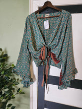 Load image into Gallery viewer, Blue Repurposed Sari Butterfly Top UK 14-18