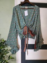 Load image into Gallery viewer, Blue Repurposed Sari Butterfly Top UK 14-18