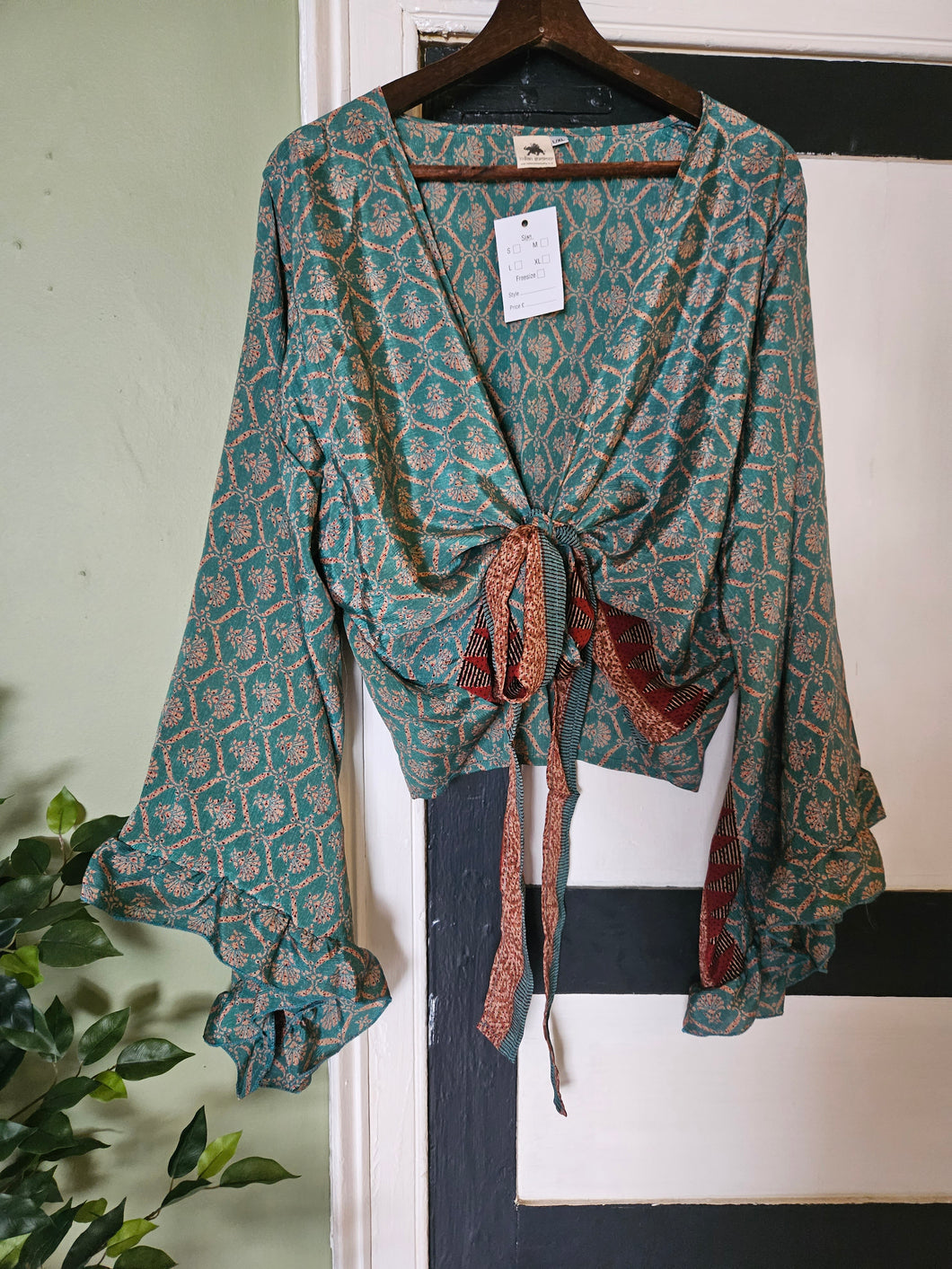 Blue Repurposed Sari Butterfly Top UK 14-18