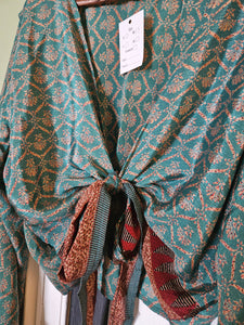 Blue Repurposed Sari Butterfly Top UK 14-18