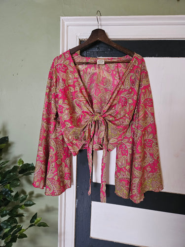 Blue Repurposed Sari Butterfly Top UK 8-14