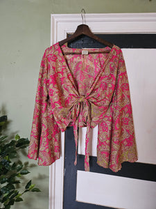 Blue Repurposed Sari Butterfly Top UK 8-14