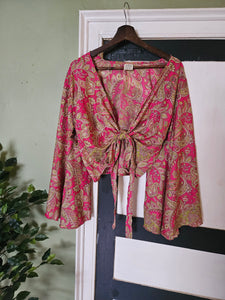 Blue Repurposed Sari Butterfly Top UK 8-14