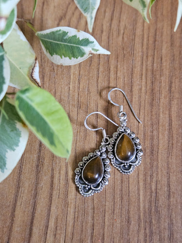 Tiger Eye Drop Earrings www.karmaripon.co.uk