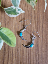 Load image into Gallery viewer, Turquoise Moon Earrings set in 925 Silver www.karmaripon.co.uk