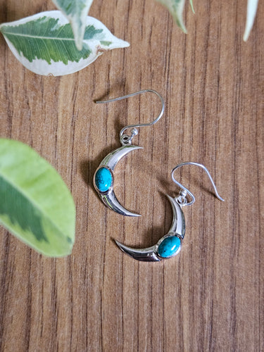 Turquoise Moon Earrings set in 925 Silver www.karmaripon.co.uk