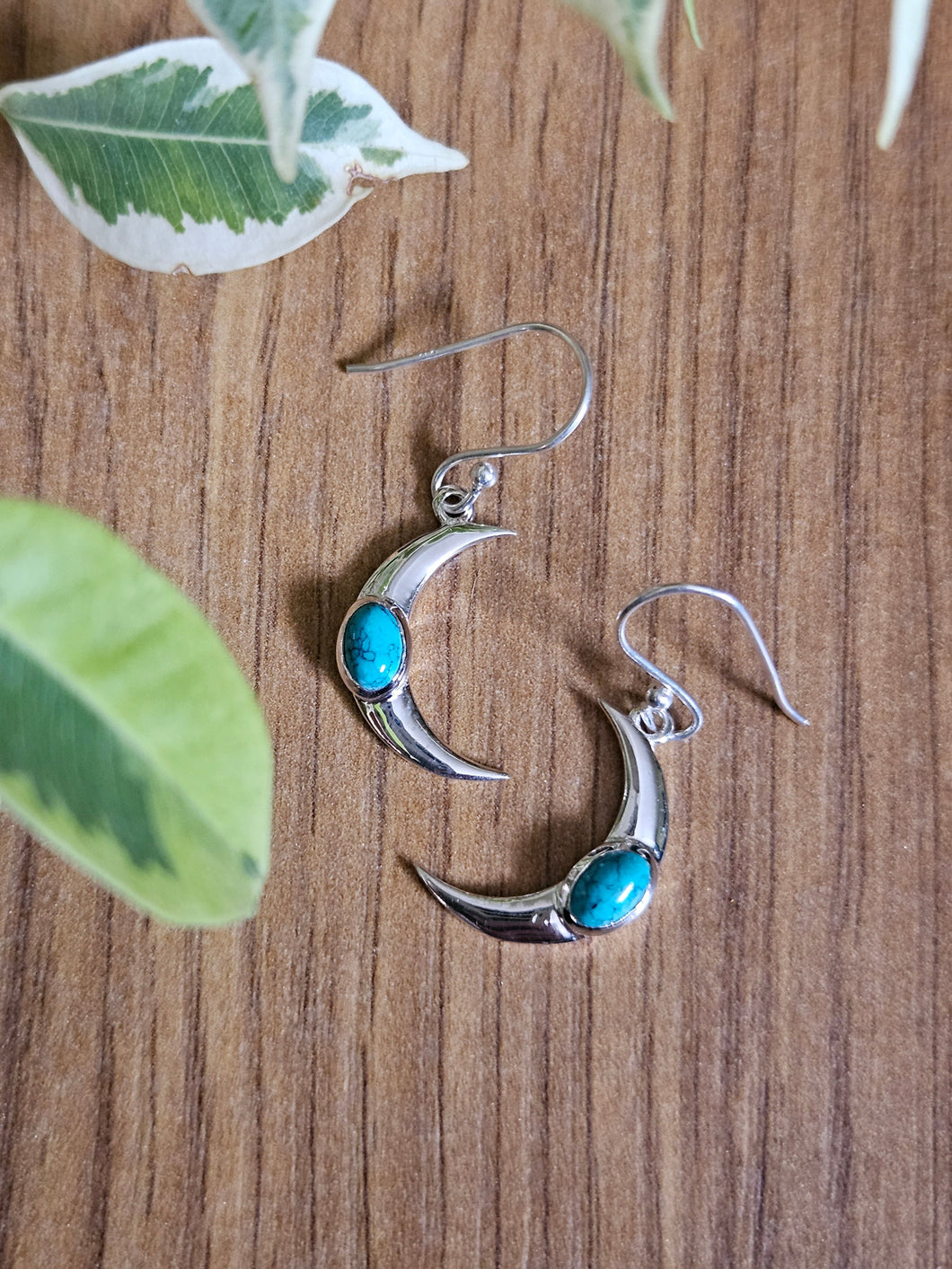 Turquoise Moon Earrings set in 925 Silver www.karmaripon.co.uk