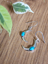 Load image into Gallery viewer, Turquoise Moon Earrings set in 925 Silver www.karmaripon.co.uk