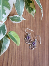 Load image into Gallery viewer, Amethyst Hamsa Earrings set in 925 Silver www.karmaripon.co.uk