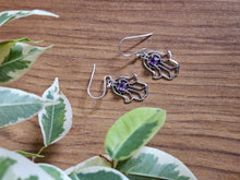 Load image into Gallery viewer, Amethyst Hamsa Earrings set in 925 Silver www.karmaripon.co.uk