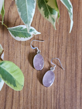 Load image into Gallery viewer, Rose Quartz Earrings set in 925 Silver www.karmaripon.co.uk