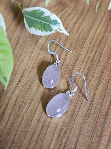 Rose Quartz Earrings set in 925 Silver www.karmaripon.co.uk