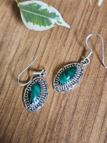 Malachite Earrings set in 925 Silver www.karmaripon.co.uk