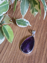Load image into Gallery viewer,  a purple teardrop-shaped amethyst pendant www.karmaripon.co.uk