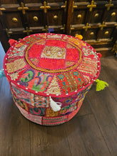 Load image into Gallery viewer, indian patchwork pouffe www.karmaripon.co.uk