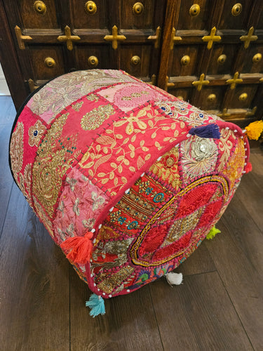 indian patchwork pouffe www.karmaripon.co.uk