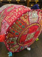 Load image into Gallery viewer, indian patchwork pouffe www.karmaripon.co.uk